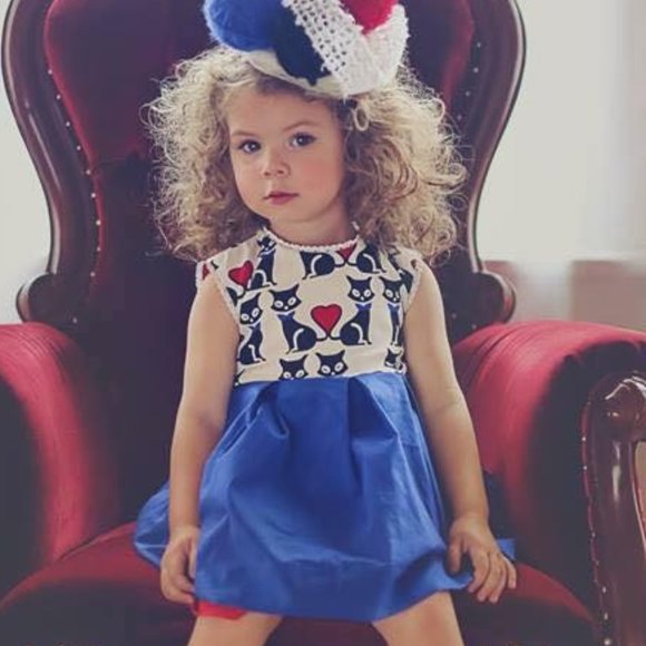 Bijou Sauvage The Cat's Meow Frankie Set Royal Blue Cats Hearts Tunic Shorts 5